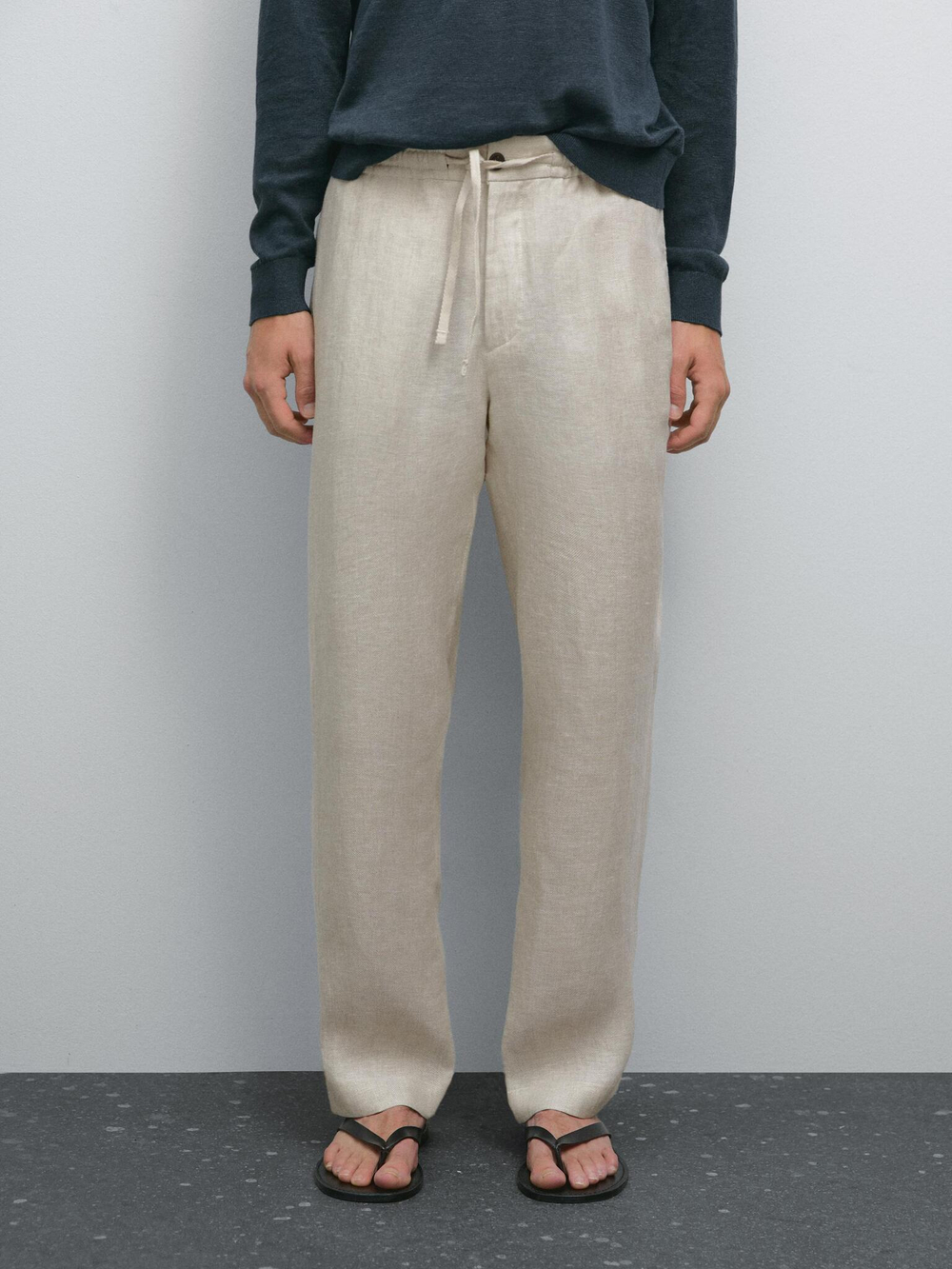 Massimo Dutti Льняные брюки total look, кремовый