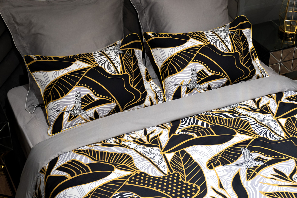 Постельное белье 1.5 спальное Garda Decor Тропики золото/серое
