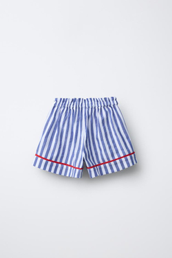 ZARA ШОРТЫ-БЕРМУДЫ В ПОЛОСКУ С КОНТРАСТНЫМИ КАНТАМИ, СИНИЙ