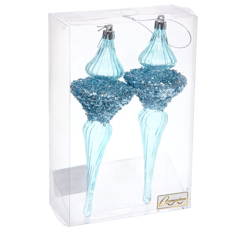 Елочные украшения "Сияние" 6*6*19.5 см (набор 2 шт), Голубой (Серпантин)