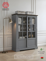 Шкаф-витрина деревянная Лэйквью 103х41х139 см, сервант с 2 раздвижными дверями из массива сосны