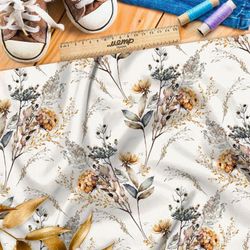 Ткань лён букет нежных сухоцветов