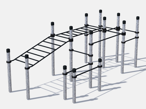 Рукоход двухсекционный с подъёмом, брусья и 8 турников (цинк)