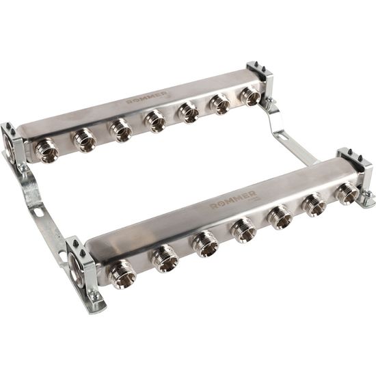 Коллектор Rommer 1"x3/4" на 7 контуров для радиаторной разводки (нерж. сталь) RMS-4401-000007