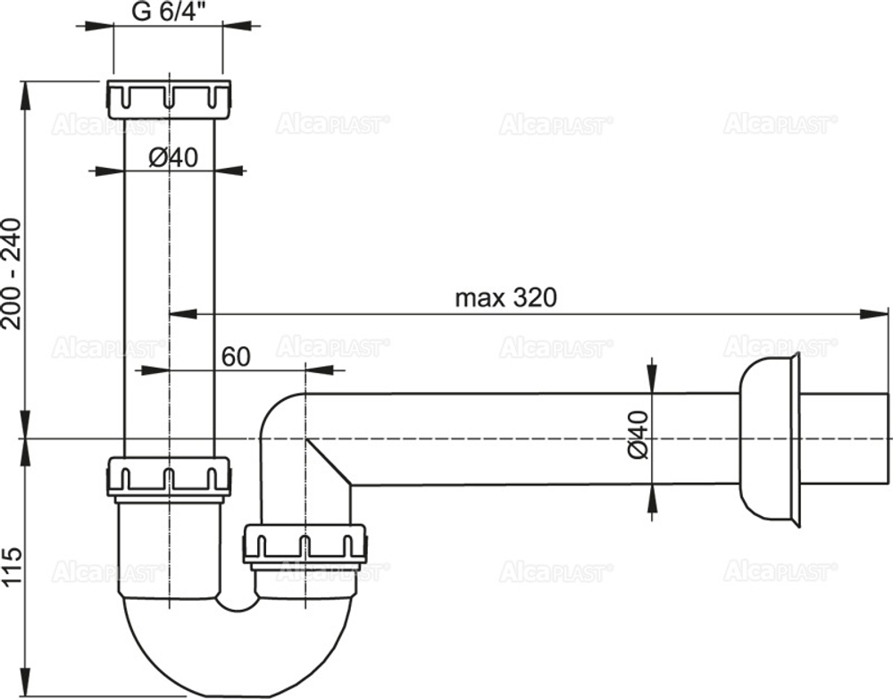 Сифон для мойки AlcaPlast A80-DN40