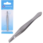 Пинцет для бровей из нержавеющей стали на блистере «Ultramarine - Bon Kapriz», скошеный, цвет металл, 9см