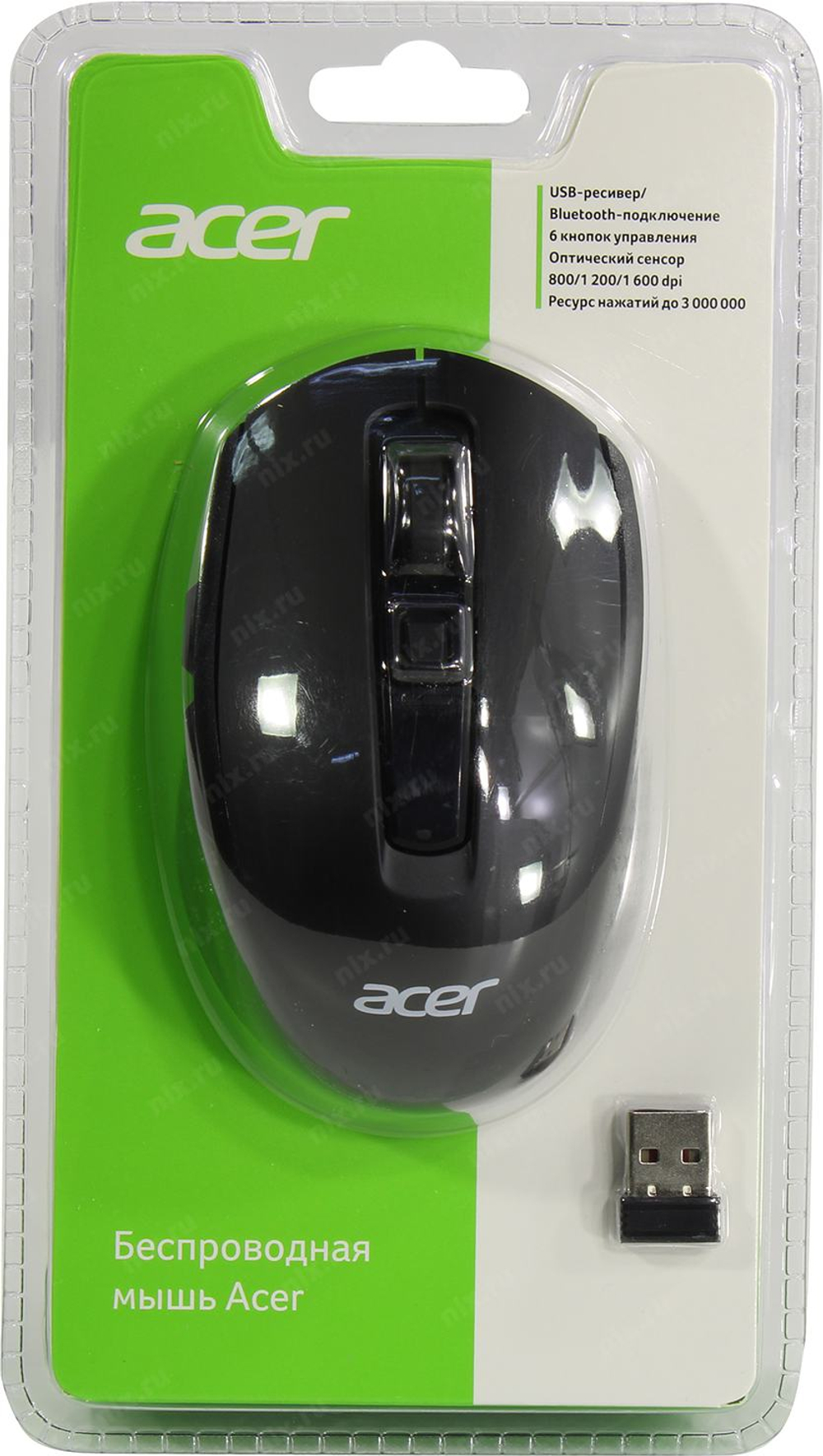 Acer Wireless Optical Mouse OMR070  <ZL.MCEEE.00D>  (RTL) USB 6btn+Roll