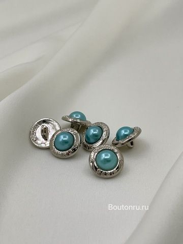 Пуговицы Шан. Жемчуг серебро голубые бирюзовые 13 мм