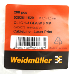 Маркер кабельный сеч.2,5-5мм Weidmuller CLI C 1-3 GE/SW 6 MP 0252611520 РА 1/3 "6" (200шт.)
