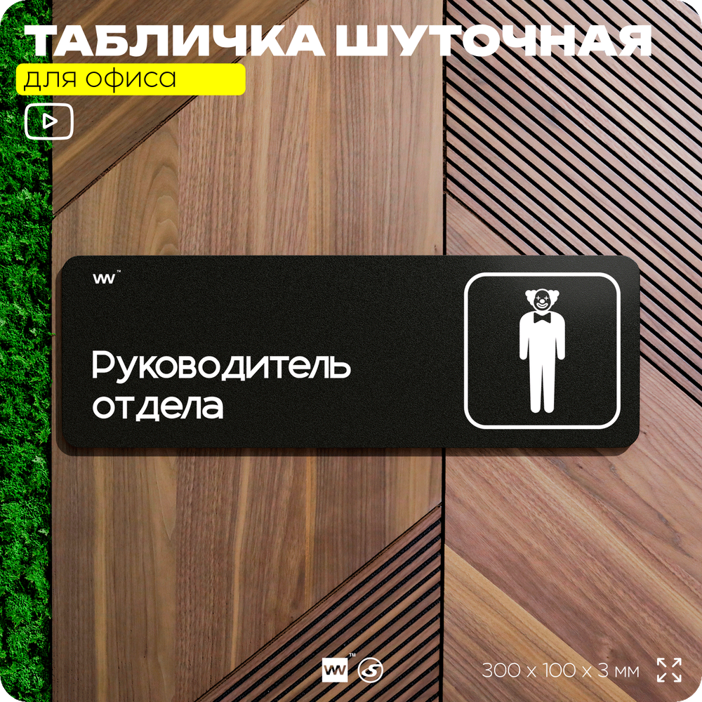 Табличка прикол на дверь для офиса "Руководитель отдела", шуточная в комнату, смешная в кабинет, прикольная для дома, юмор для коллеги, 30х10 см, Айдентика Технолоджи