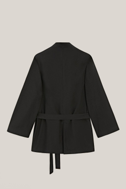 Massimo Dutti Объемный драпированный блейзер с поясом - Limited Edition, черный