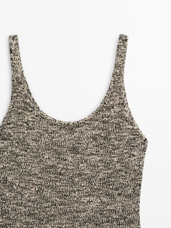 Massimo Dutti Трикотажный топ Total Look с бахромой, черный