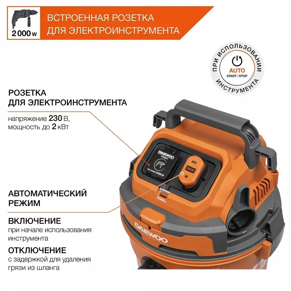 Пылесос строительный DAEWOO 1.4 кВт, 25л