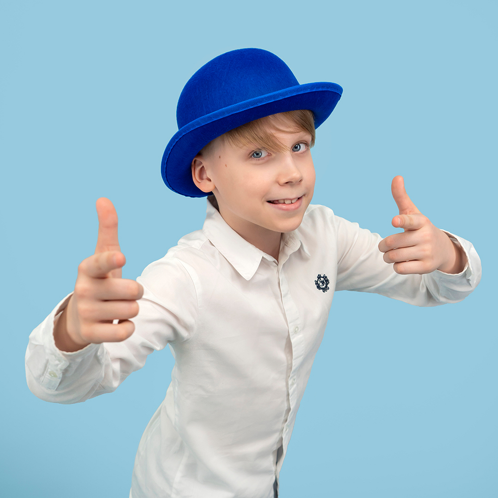 Шляпа Котелок, фетр, Синий, 56-58 разм.