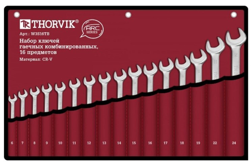 Набор ключей комб. 16 предм. /рожк.-накидн./ в сумке, 6-24 мм (THORVIK)