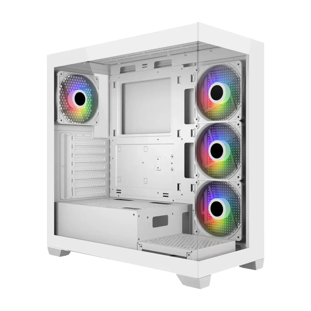 Компьютерный корпус FSP M340, Без БП, 2xUSB3.0, Type-C, 4xFAN120 ARGB, 2xGlass, White, ATX