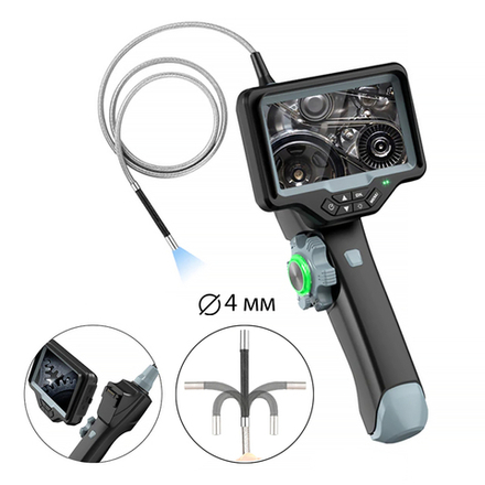 Видеоэндоскоп управляемый оптоволоконная подсветка, экран 4.5", 1Мп, 1280х720, 1м, 4мм зонд, 360° iCartool IC-VC1042WL