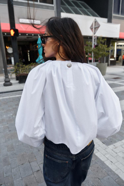 ZARA РУБАШКА ИЗ ПОПЛИНА С РУКАВАМИ-БУФАМИ, БЕЛЫЙ