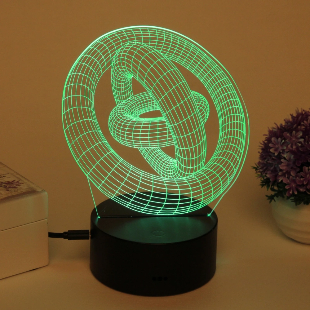 Светильник ночник «3D-Цепи и кольца» на пластиковой подставке, с включателем USB