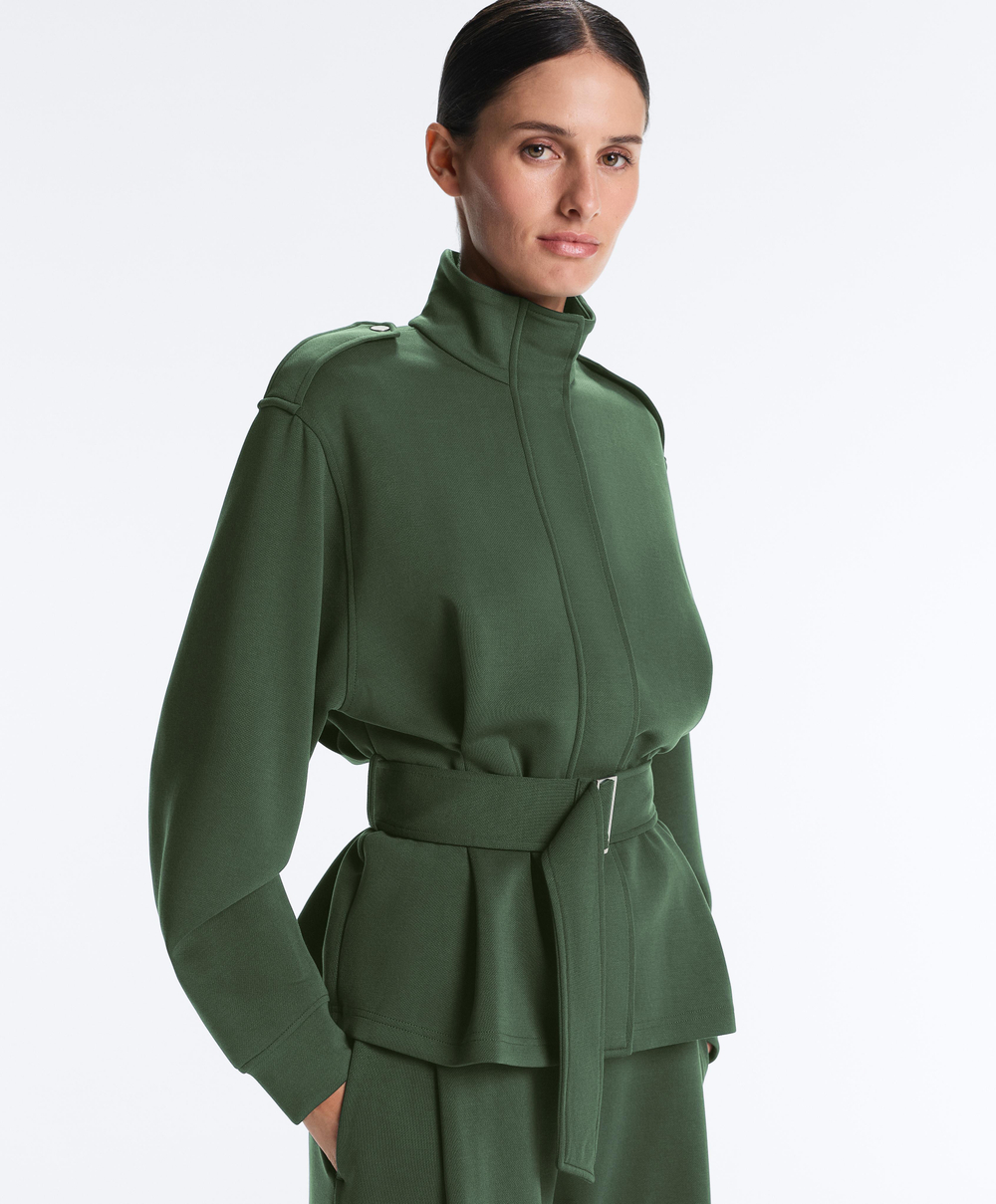 Oysho Куртка с поясом, зеленый