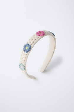 ZARA ОБОДОК ИЗ КРУЖЕВА КРОШЕ С ЦВЕТОЧНЫМ УЗОРОМ, ЭКРЮ