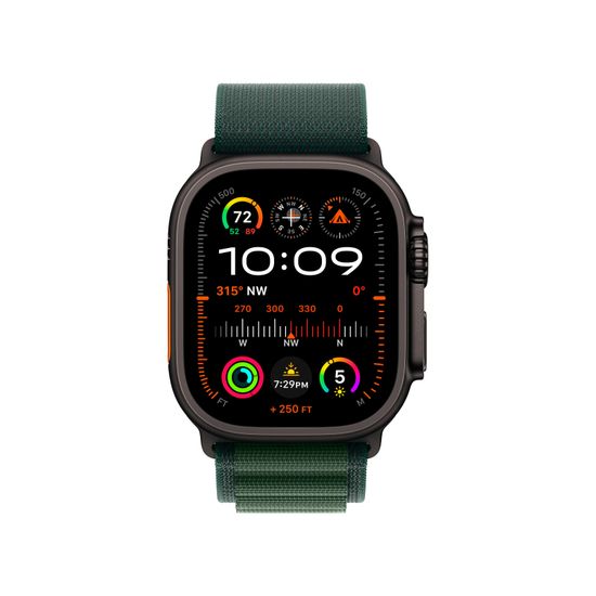 Apple Watch Ultra 2 GPS + Cellular, 49 мм, корпус из черного титана, ремешок Alpine зеленого цвета, размер M