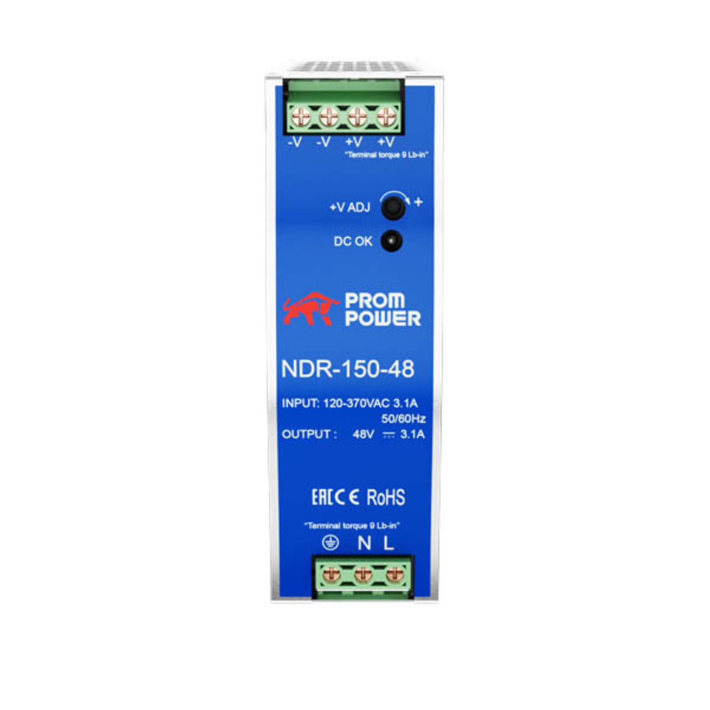 Источник питания NDR-150-48, на выходе 48 В DC, 3 А, 150 Вт. Входное 85-264 В AC (120-370 В DC)