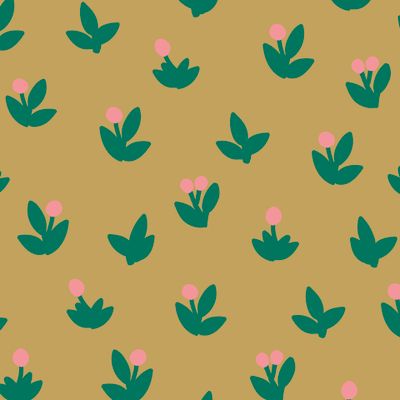 Милые минималистичные розовые цветы на горчичном фоне