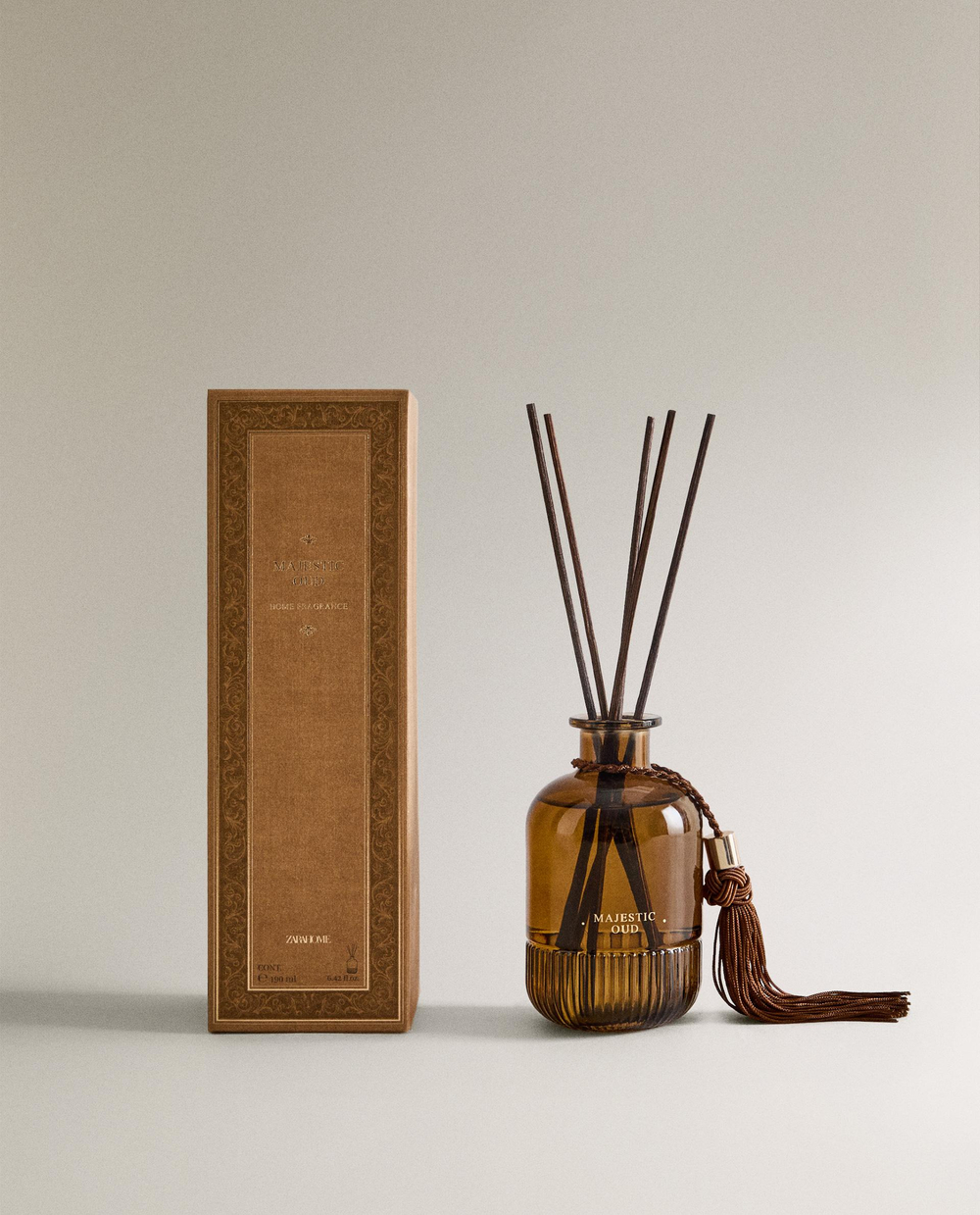 Zara Home Аромадиффузор Majestic Oud 190 мл, тростниковые палочки микадо, аромат восточный древесный, Коричневый
