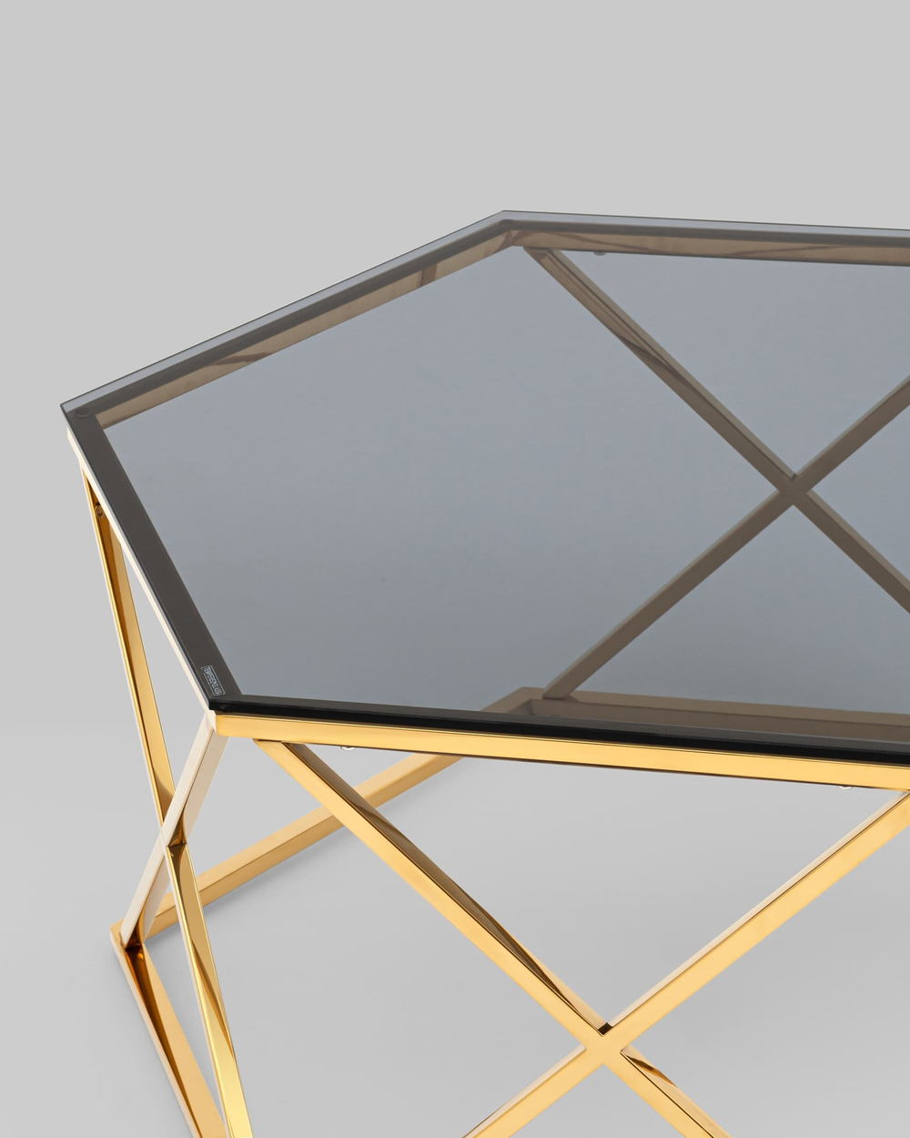 Журнальный столик Круз 93*80 стекло smoke сталь золото