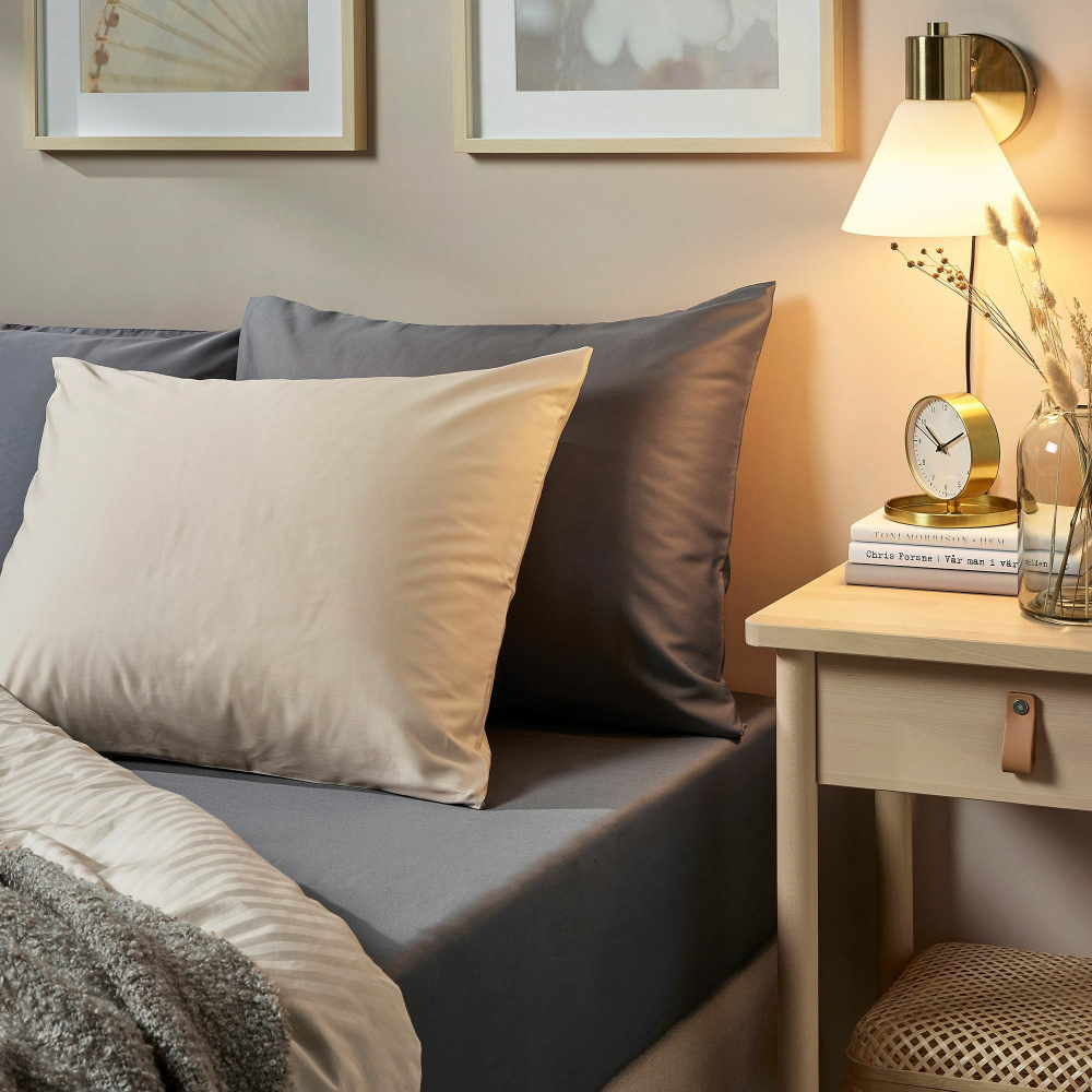 Простыня на резинке IKEA NATTJASMIN (НАТТЭСМИН), Темно-серый, 90х200 см