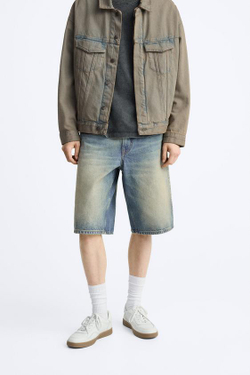 ZARA ДЖИНСОВЫЕ ШОРТЫ BAGGY-FIT, ВЫЦВЕТШИЙ СИНИЙ