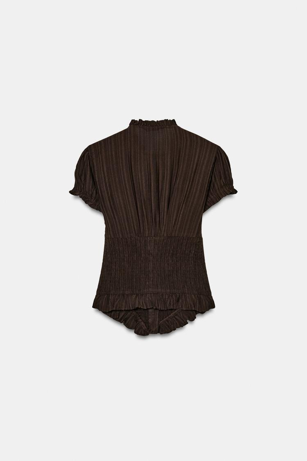 ZARA ТОП ИЗ РЕЛЬЕФНОЙ ТКАНИ С БАНТОМ, ТЕМНО-КОРИЧНЕВЫЙ