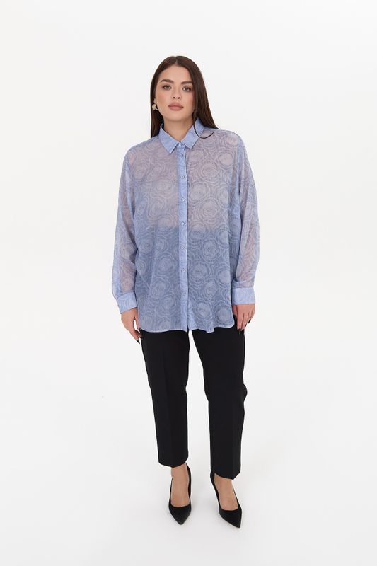 Блузка из шифона, жаккард розы, голубой