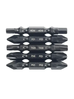 Набор бит двухсторонних 5 шт S2 PH1 x PH2 PZ1 x PZ2 PH3хPZ3 Tx25 x Tx30 Hex4 x Hex5 50 мм RAGE by VIRA
