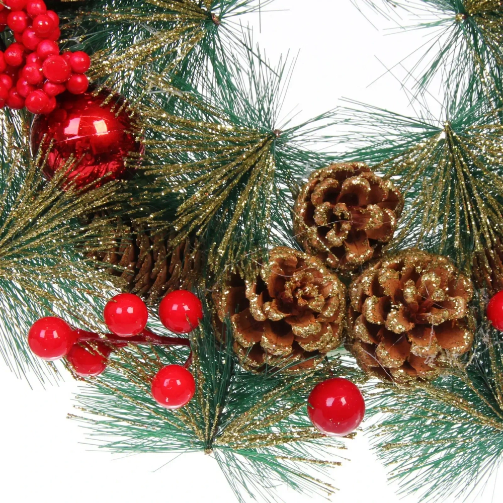 Венок декоративный «Зимняя сказка» d-30 см Леска, шишки и ягоды, Красный