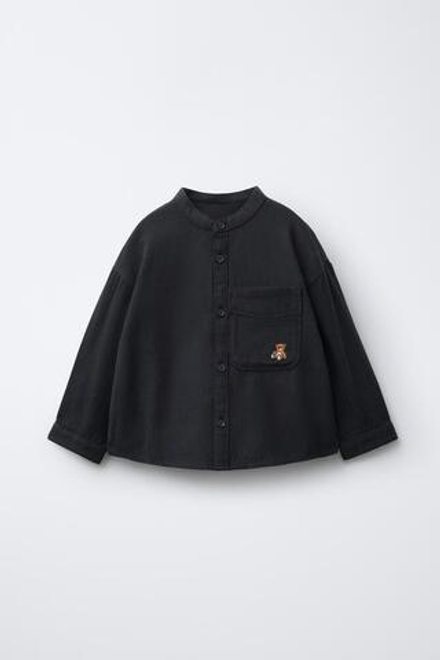 ZARA РУБАШКА В КЛЕТКУ С ВЫШИВКОЙ И КАРМАНОМ, СЕРЫЙ