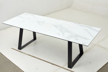 Стол Франк 180 БЕЛЫЙ МРАМОР, стекло / ЧЕРНЫЙ