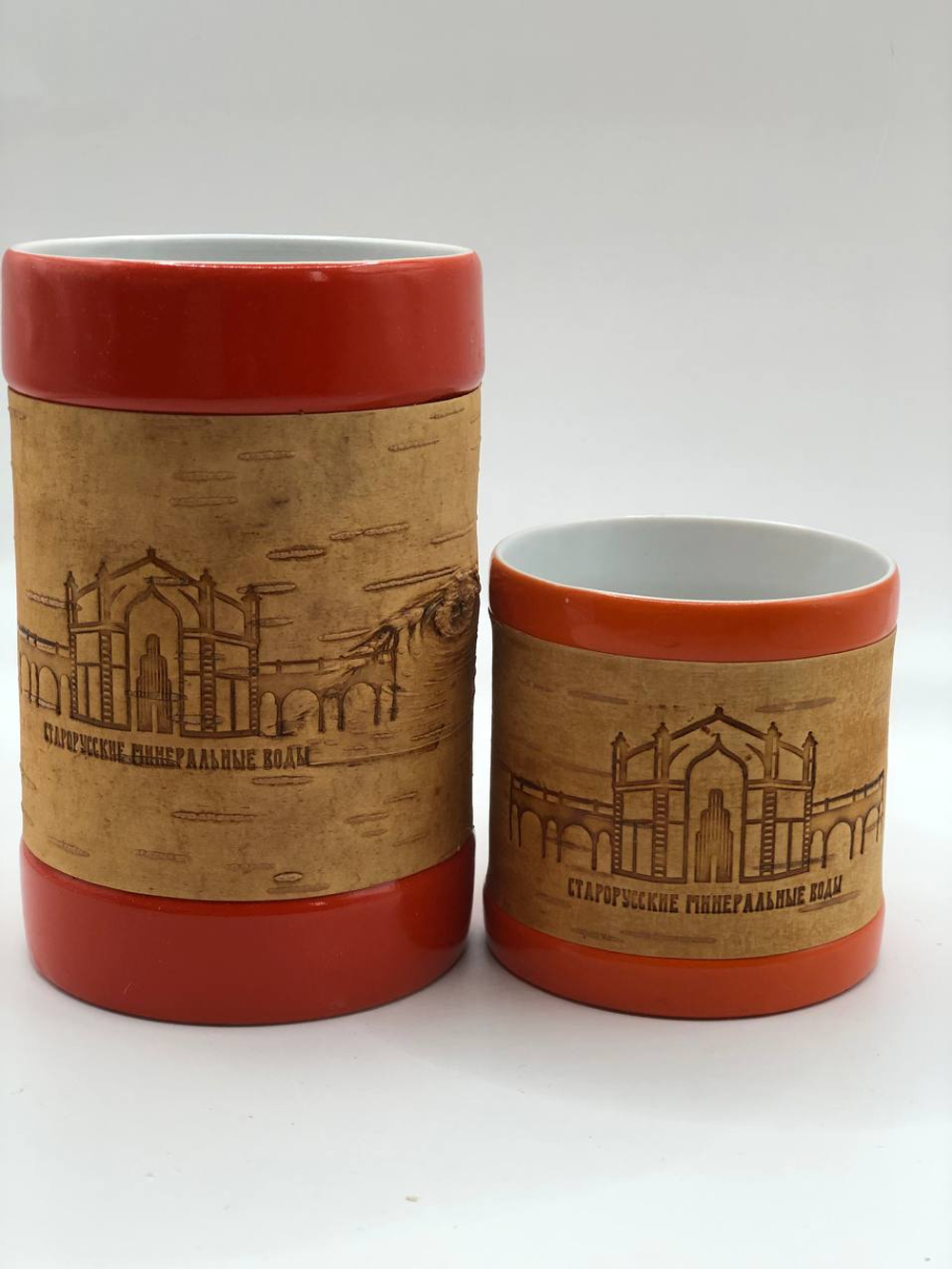 Кружка малая фарфоровая без ручки с берестой. Коллекция "Старая Русса"