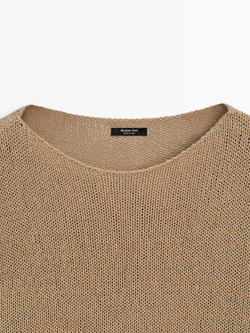 Massimo Dutti Свитер из смесового хлопка с ажурным узором, светло-коричневый