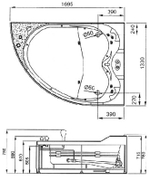 Акриловая ванна Gemy 170х133 G9086 B R с гидромассажем