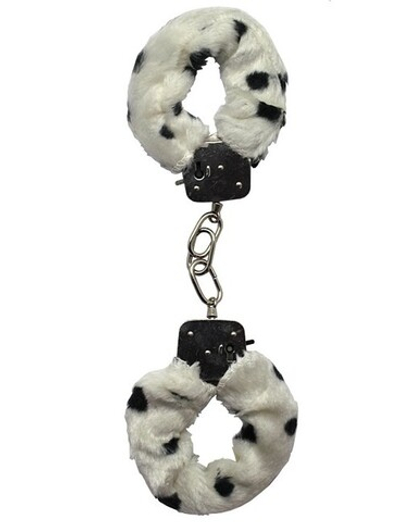 Металлические наручники с пятнистым мехом (Цвет: бело-черный)