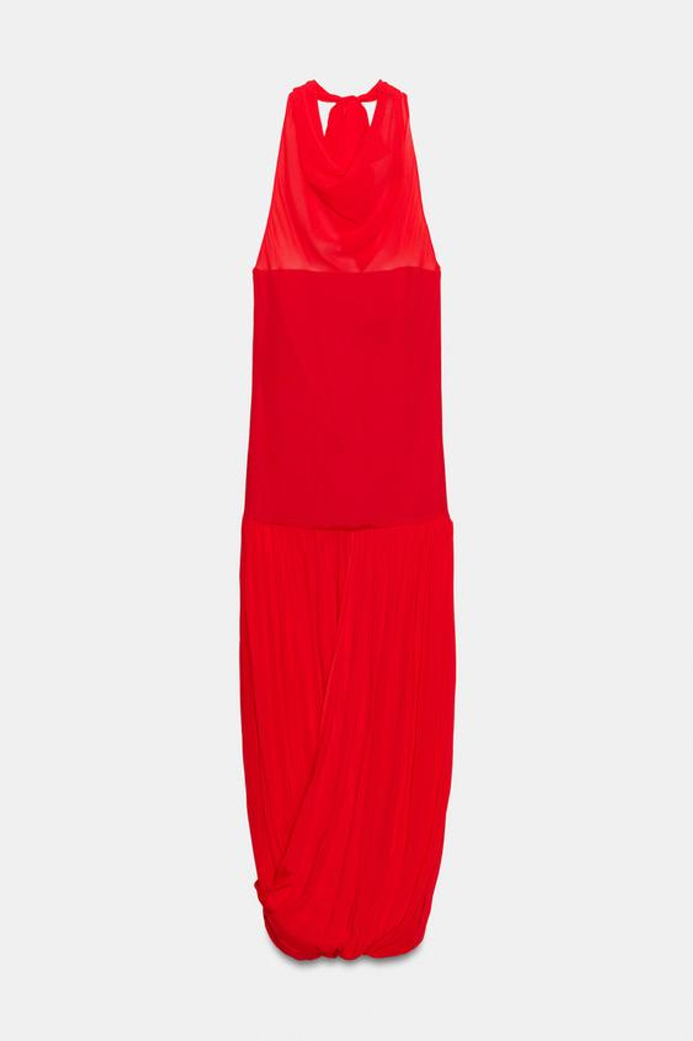 ZARA ПЛАТЬЕ ХАЛТЕР С ОБЪЕМНОЙ ЮБКОЙ, ЯРКО-КРАСНЫЙ