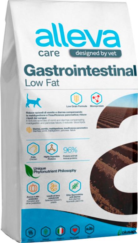 Alleva Care 10кг Gastrointestinal Low Fat Корм для кошек, диетический, со сниженным уровнем жира, при заболеваниях желудочно-кишечного тракта