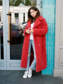 Шуба чебурашка пальто тедди из шерсти, красная, SilverFox