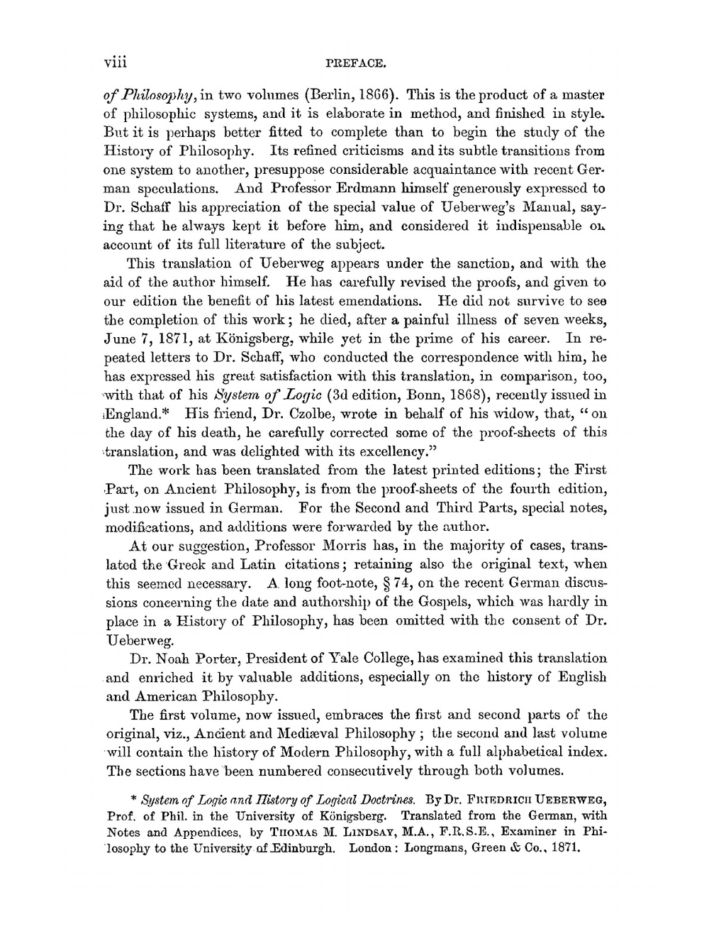 History of Philosophy: From Thales to the Present Time. Volume 1. History of the Ancient and Medieval Philosophy | Noah Porter; Friedrich Ueberweg