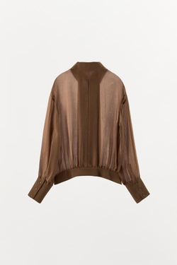 ZARA РУБАШКА ИЗ 100% ШЕЛКА С ДВОЙНЫМ РЯДОМ ПУГОВИЦ, КОРИЧНЕВЫЙ