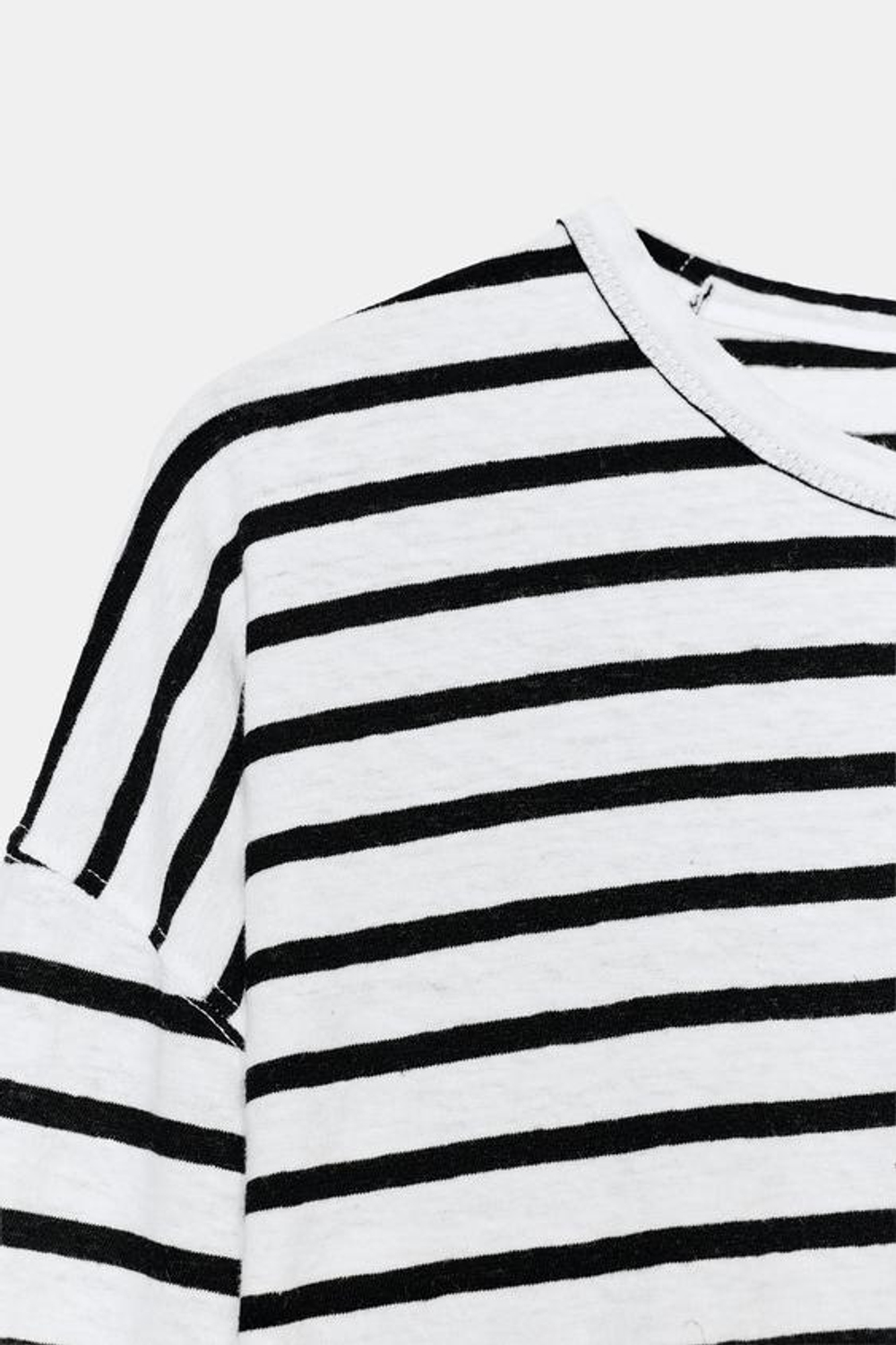 ZARA ФУТБОЛКА ИЗ ХЛОПКА И ЛЬНА В ПОЛОСКУ, ЧЕРНЫЙ/БЕЛЫЙ