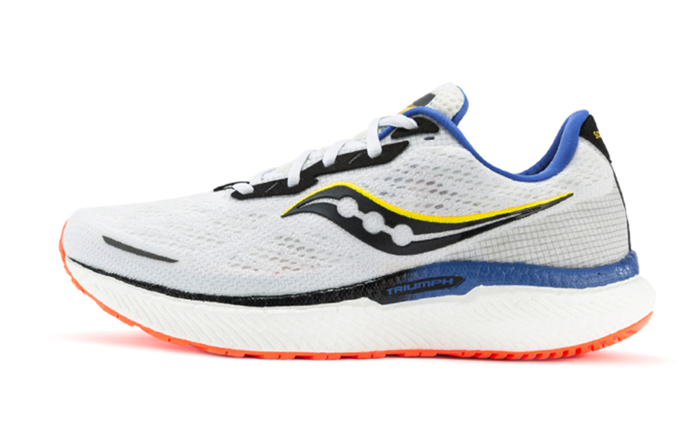 Saucony Triumph 19 comfortable breathable fabric synthetic leather rubber shock absorption non-slip wear-resistant support low-top sprint running shoes men's white blue red