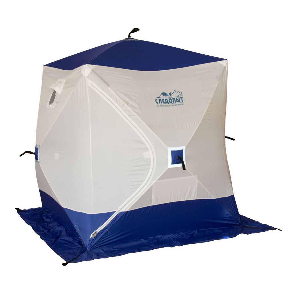 Палатка зимняя куб СЛЕДОПЫТ 1,5 х1,5 м, Oxford 240D PU 1000, S по полу 2,2  кв.м, цв. синий/белый